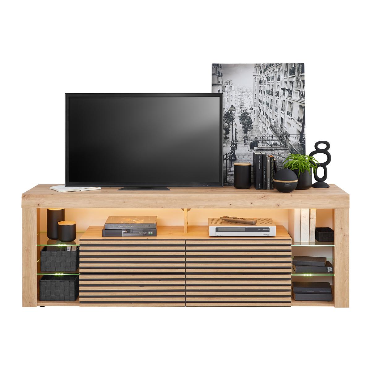 Lowboard Goal 2.0 Eiche Artisan - Schwarz/Eiche Artisan, Modern, Glas/Holzwerkstoff (180/67/44cm) - Mömax