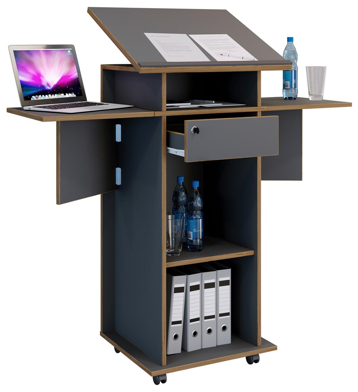 Stoječi Pult Salia M, Antracit, Barva Hrasta - medeni hrast/antracit, Design, leseni material (123/128/44cm) - MID.YOU