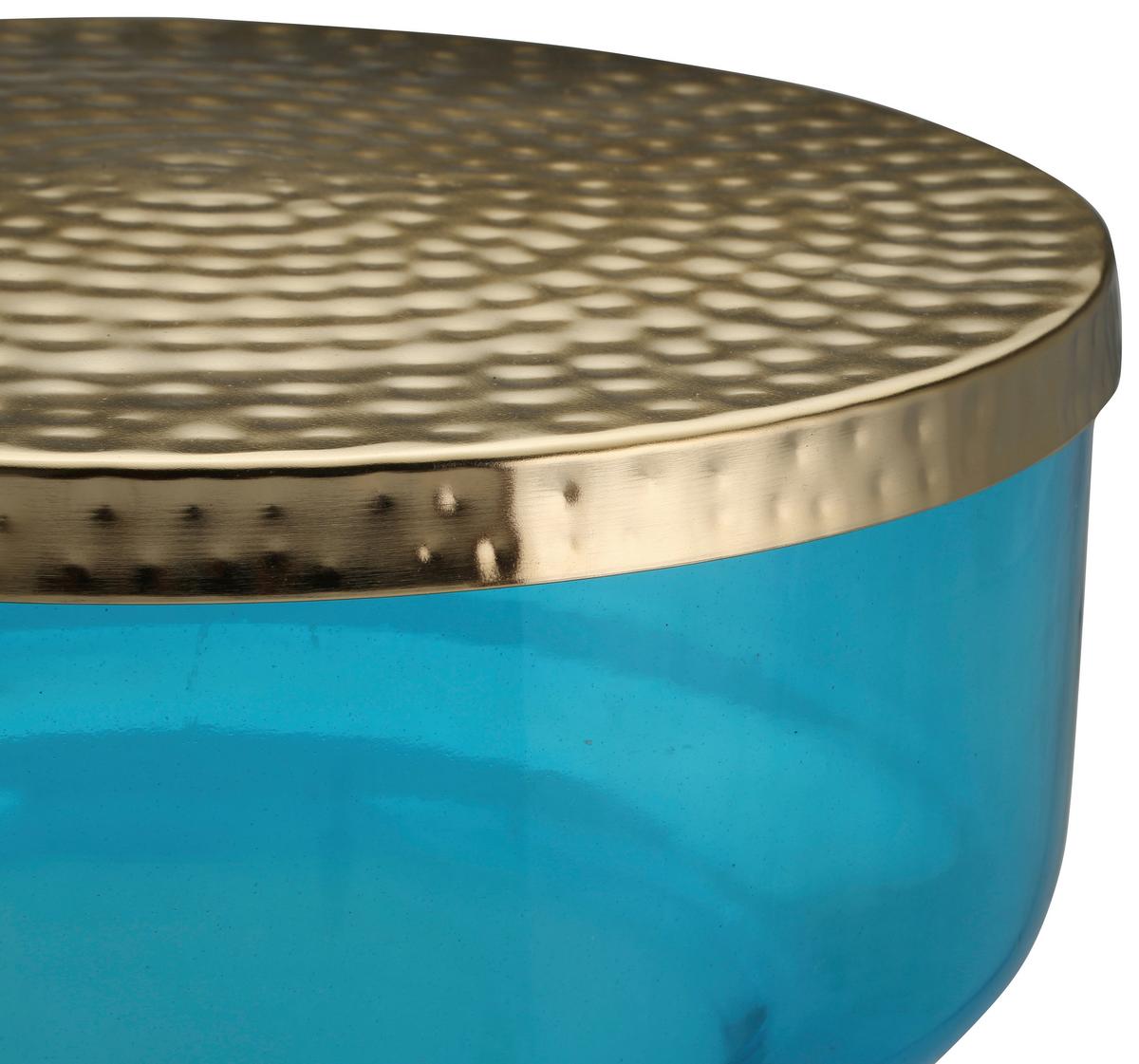 BEISTELLTISCH ROMAN 125 - Blau/Goldfarben, Design, Glas/Metall (36/48cm) - Kayoom