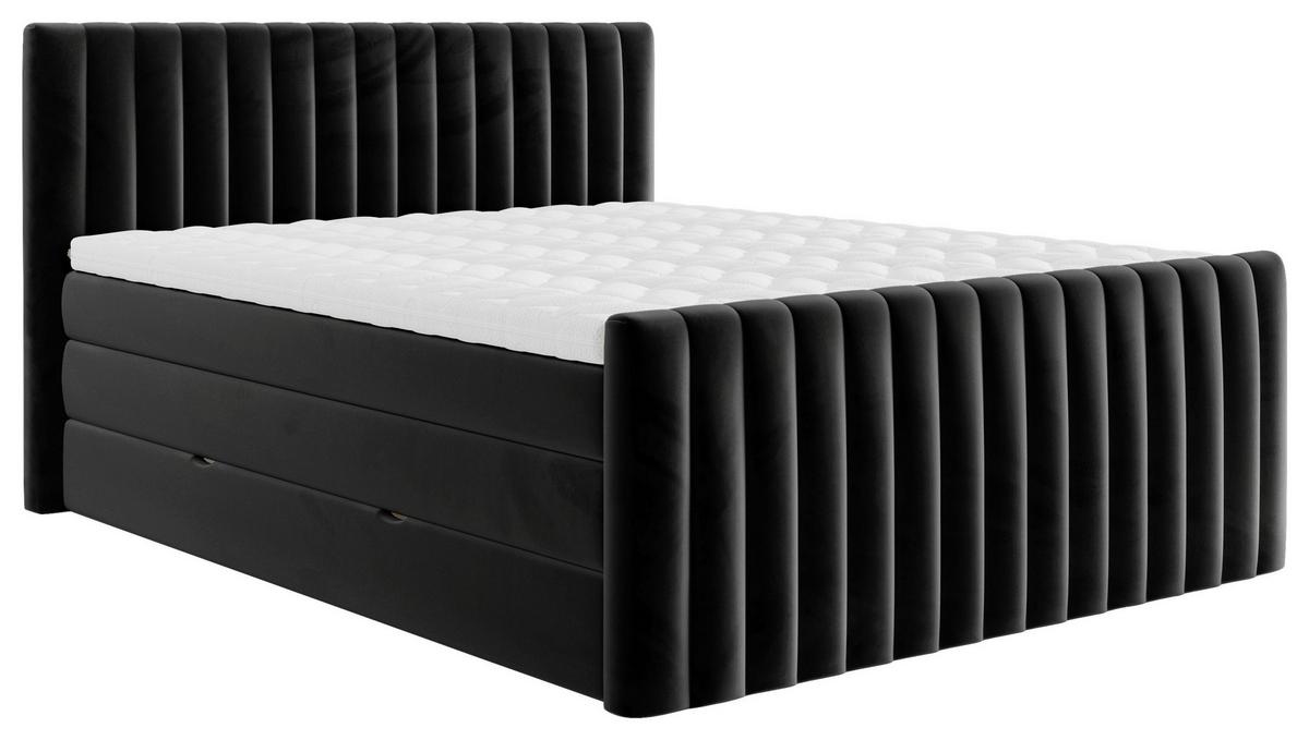 Boxspringbett Simon in Schwarz ca. 180x200cm - Schwarz, Konventionell, Holzwerkstoff/Kunststoff (180/200cm) - Premium Living