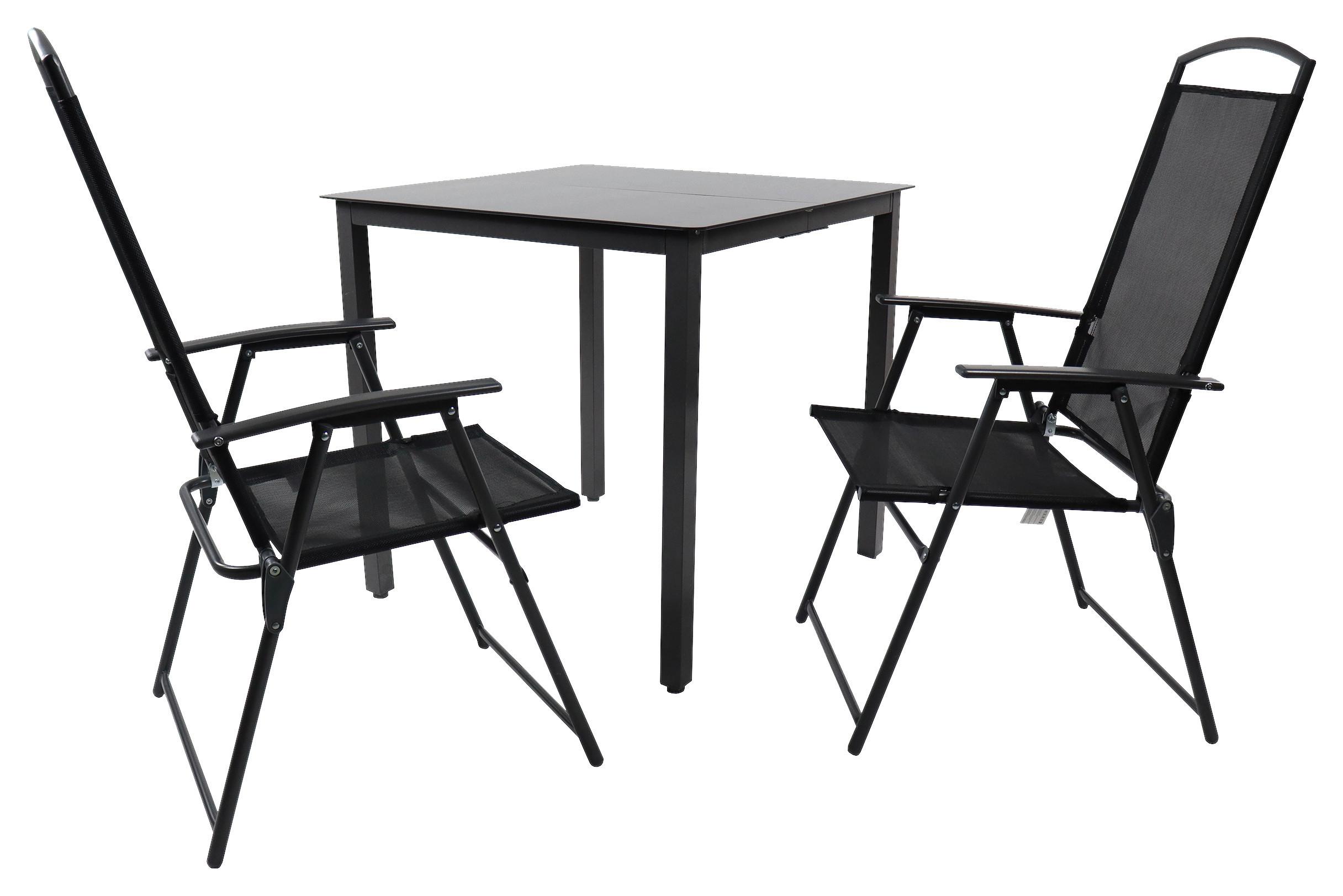 Gartentischgruppe Schwarz 3-teilig - Anthrazit/Schwarz, Basics, Glas/Metall - Gardenson
