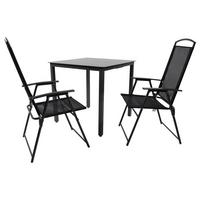 Gartentischgruppe Schwarz 3-teilig - Anthrazit/Schwarz, Basics, Glas/Metall - Gardenson