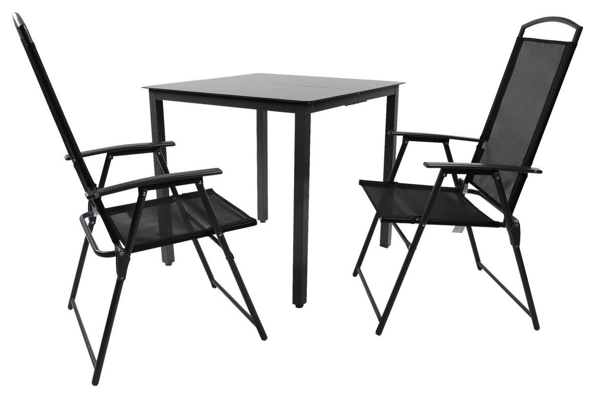 Gartentischgruppe Schwarz 3-teilig - Anthrazit/Schwarz, Basics, Glas/Metall - Gardenson