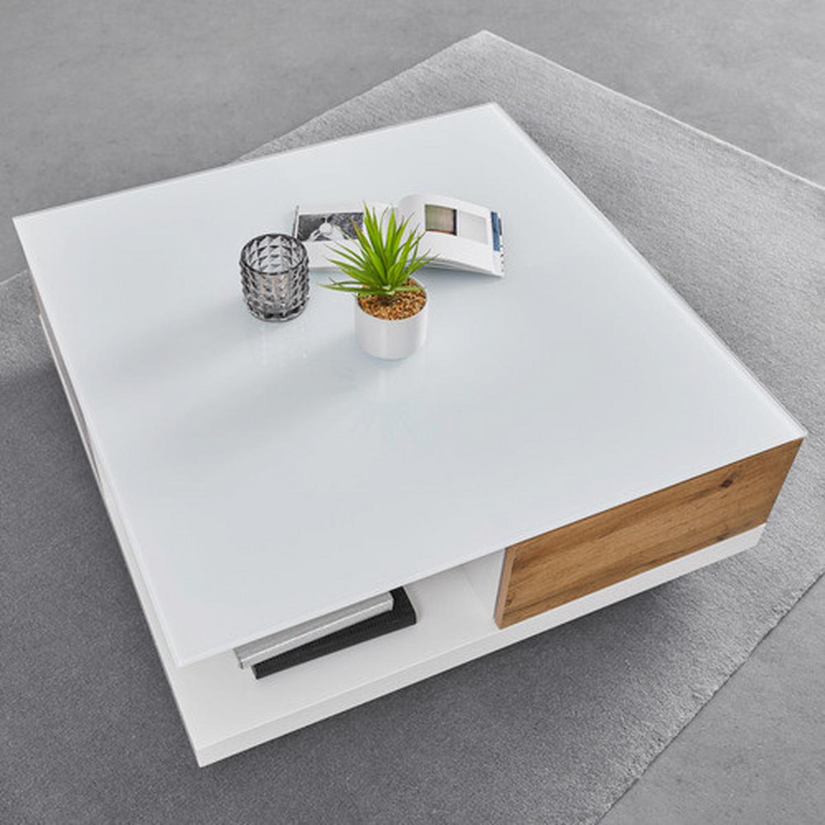 Couchtisch Nevio Weiß Eichefarben MDF mit Stauraum - Eichefarben/Weiß, MODERN, Glas (85/85/30cm) - Bessagi Home