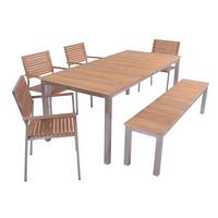 Gartentischgruppe Dallas- Denver Teak 6-tlg. - Silberfarben/Schwarz, Basics, Holz/Kunststoff - Gardenson