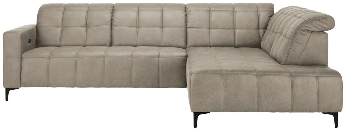 Ecksofa Panama rechts Grau - Schwarz/Grau, KONVENTIONELL, Textil/Metall (304/89-102/216cm) - Premium Living