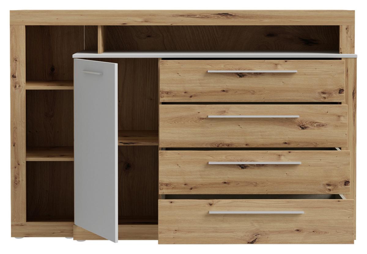 Široka Komoda Kasura, Barva Hrasta, Siva - siva/barve aluminija, Konvencionalno, umetna masa/leseni material (161/107/43cm) - Ti'me