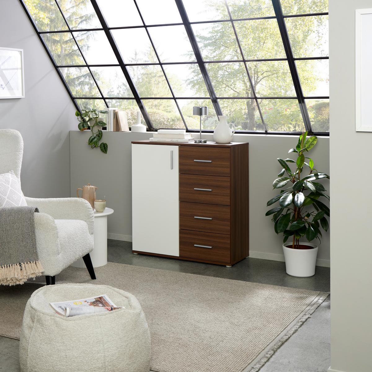 Komoda Ina 02 - barva oreha/barve aluminija, Moderno, umetna masa/leseni material (88,2/94,8/38,3cm)