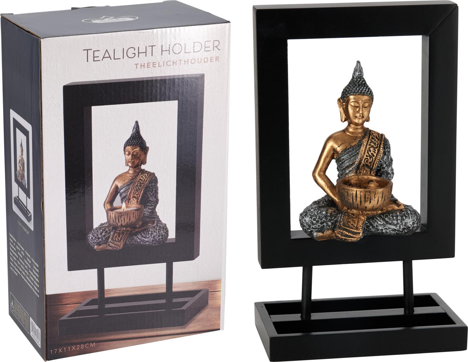 Mécsestartó Buddha - fekete, Basics, faalapú anyag (17/11/28cm)