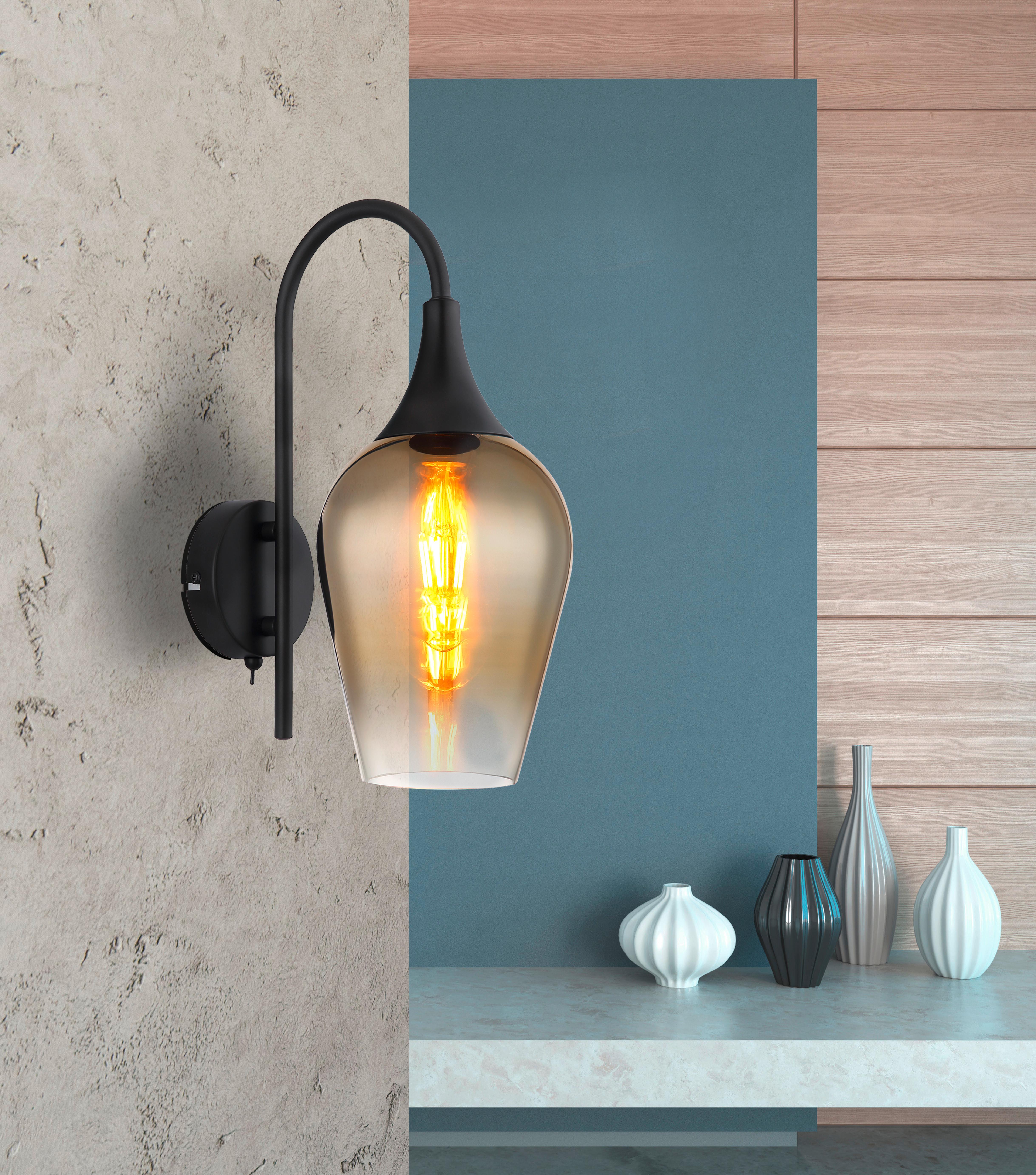 Wandleuchte Lavus Schwarz/Goldfarben max. 40Watt - Klar/Goldfarben, Design, Glas/Metall (15/36cm) - Globo