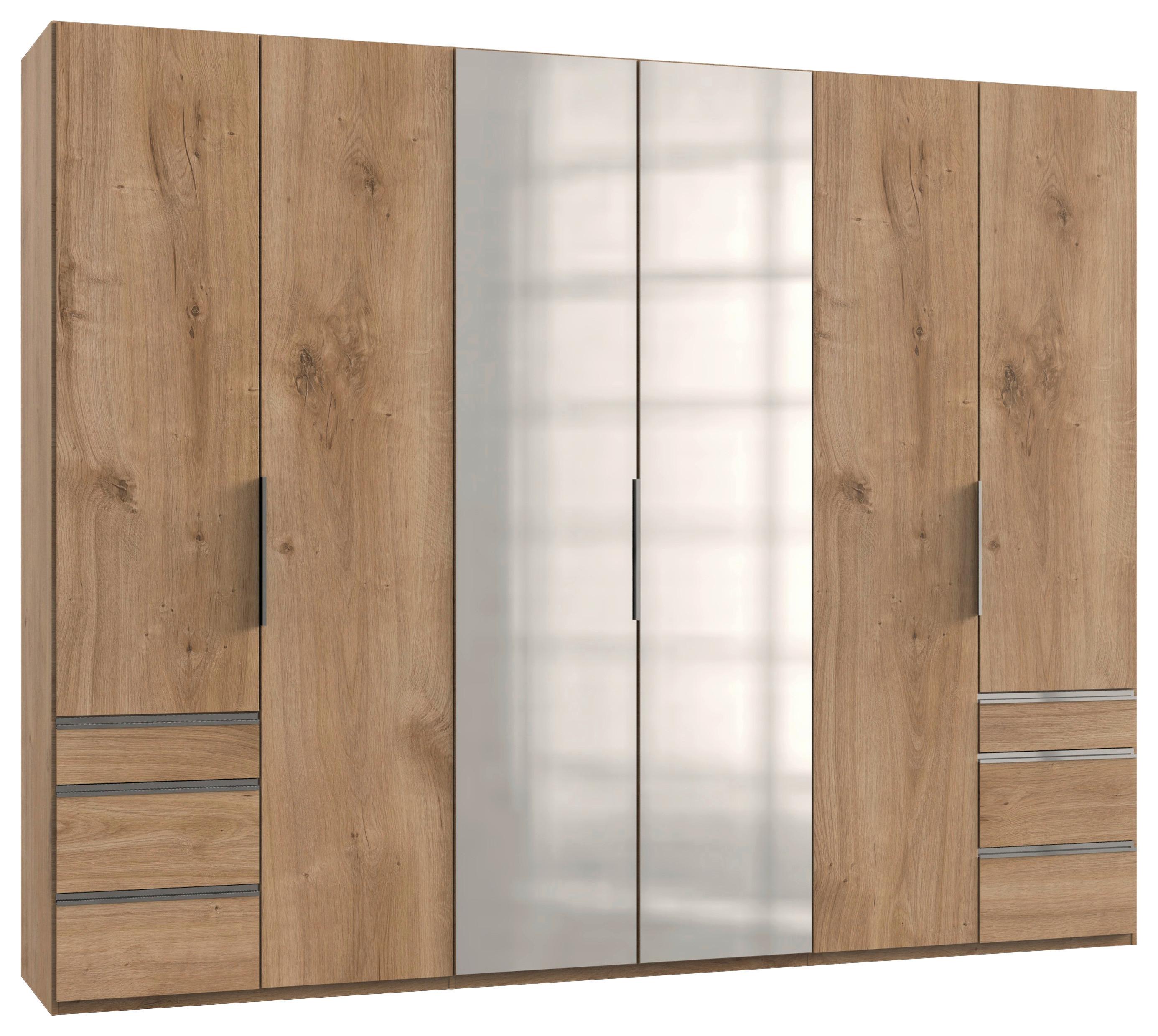 Drehtürenschrank Level 36A mit Spiegel ca. 300 cm Eiche Dekor - Chromfarben/Eichefarben, MODERN, Holzwerkstoff (300/236/58cm) - MID.YOU