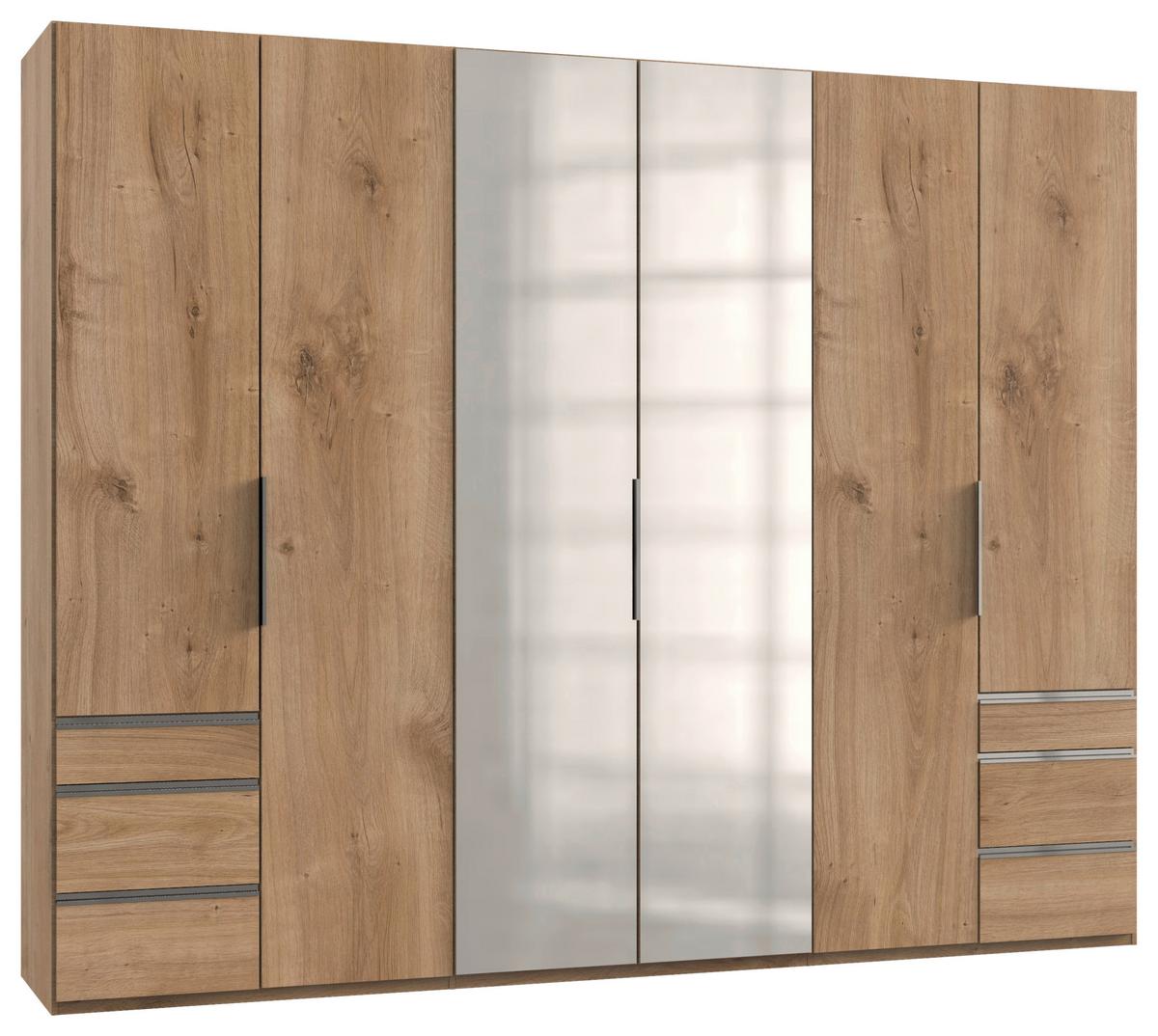 Drehtürenschrank Level 36A mit Spiegel ca. 300 cm Eiche Dekor - Chromfarben/Eichefarben, MODERN, Holzwerkstoff (300/236/58cm) - MID.YOU