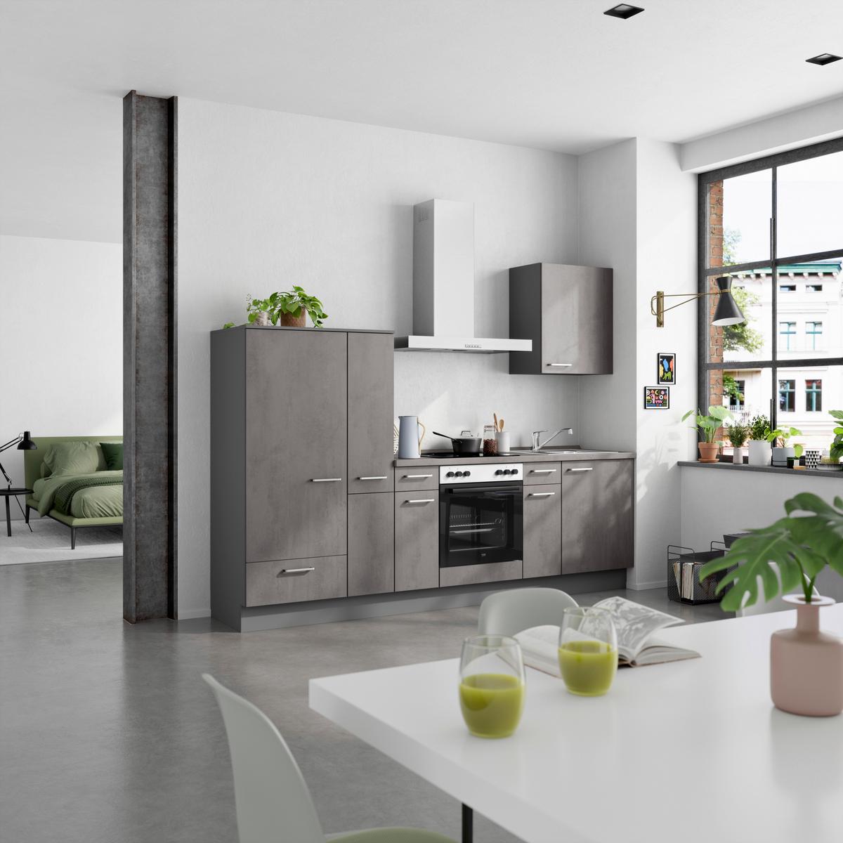 Küchenblock Riva Low m. Geräten Schieferfarben - Schieferfarben/Edelstahlfarben, MODERN, Holzwerkstoff/Metall (270cm) - Nobilia