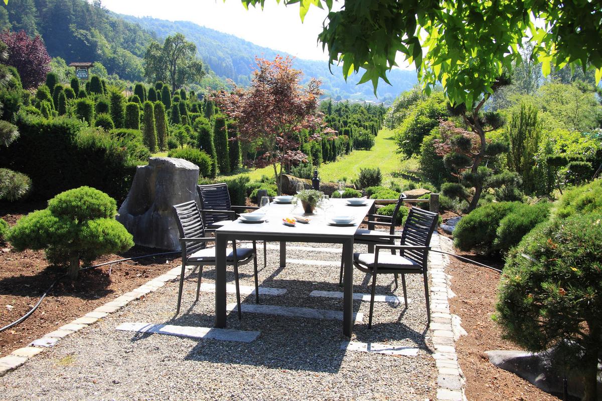 Gartenset 5-tlg. Metall/Glas/ Textil/Kunststof/Holzwerkstoff - Dunkelgrau/Anthrazit, Basics, Glas/Holzwerkstoff (180+60/100/74cm) - Acamp