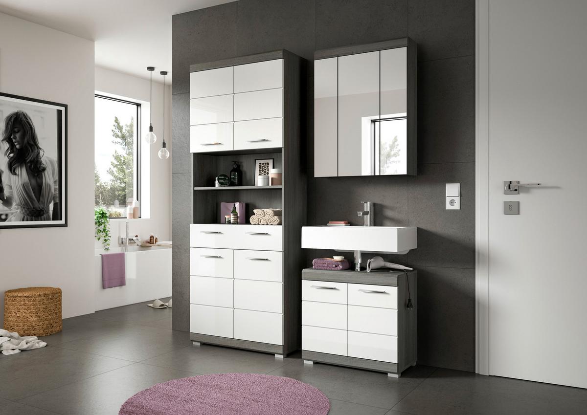 Badezimmer Scout 3-tlg. ca. 134 cm Anthrazit/Weiß - Chromfarben/Weiß Hochglanz, MODERN, Holzwerkstoff/Kunststoff (134cm) - MID.YOU