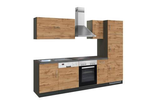 Küchenblock Sorrento mit Geräten ca. 270 cm Eichefarben - Chromfarben/Schieferfarben, MODERN, Holzwerkstoff/Metall (270cm) - Held