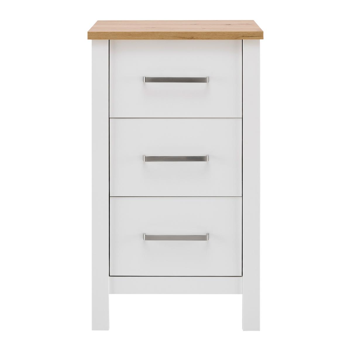 Kommode Sicilia Weiß/Eiche - Silberfarben/Weiß, ROMANTIK / LANDHAUS, Holzwerkstoff/Metall (53/92/45cm) - Mömax