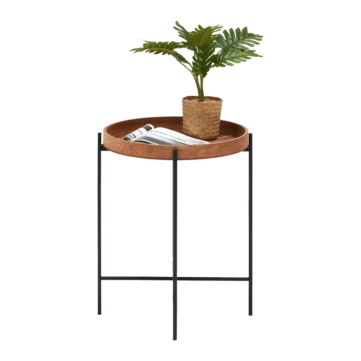 STOLIK BOCZNY CUBA -SB- - kolor akacjowy/czarny, Modern, metal/drewno (40/49cm) - Mömax
