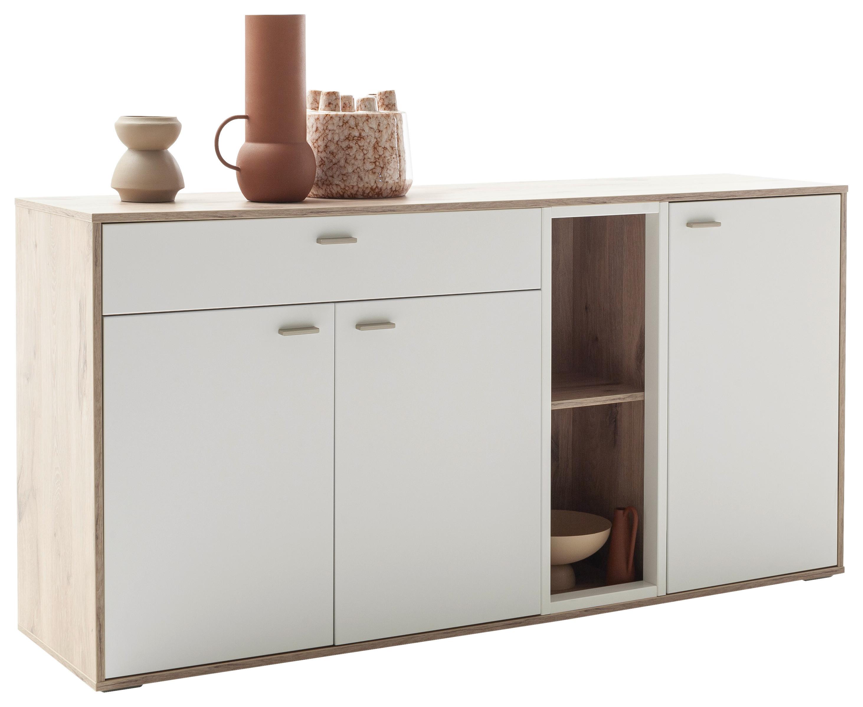 Sideboard Santerno Weiß/Eichefarben - Eichefarben/Weiß, KONVENTIONELL, Holzwerkstoff/Metall (168/85/44cm) - Mömax
