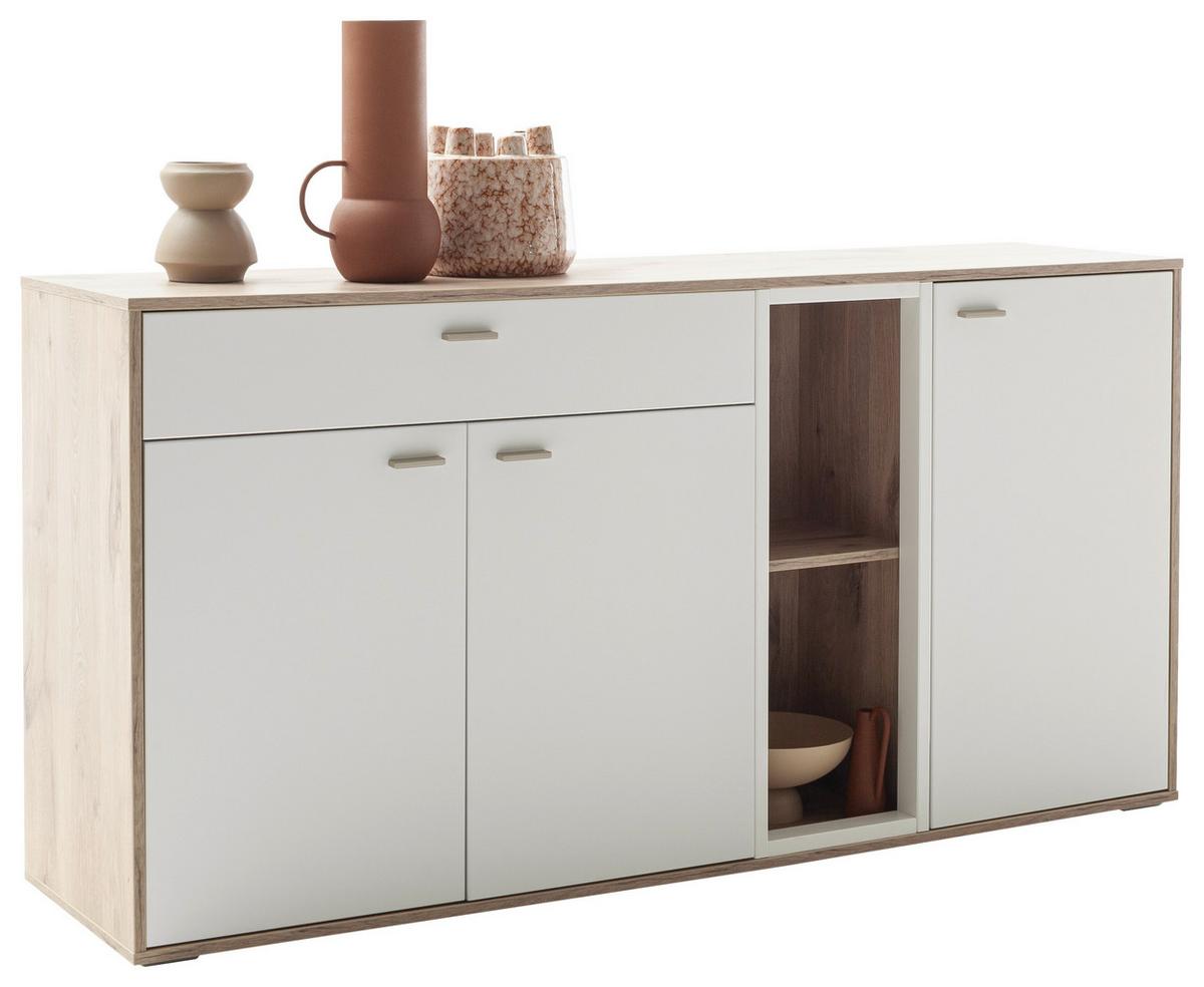 Sideboard Santerno Weiß/Eichefarben - Eichefarben/Weiß, KONVENTIONELL, Holzwerkstoff/Metall (168/85/44cm) - Mömax