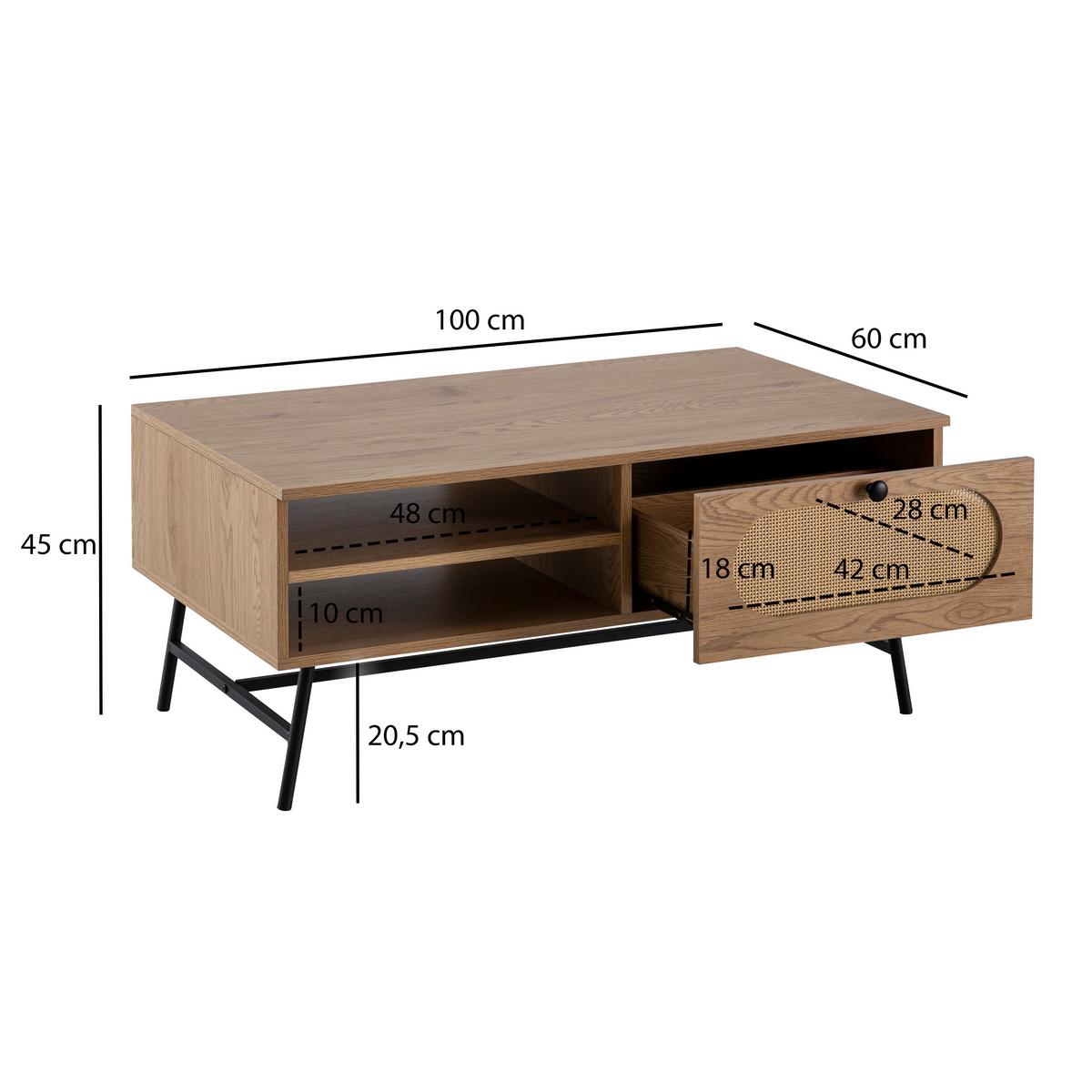 COUCHTISCH WL6.888 - Eichefarben/Schwarz, Design, Holzwerkstoff/Metall (100/60/45cm) - MID.YOU