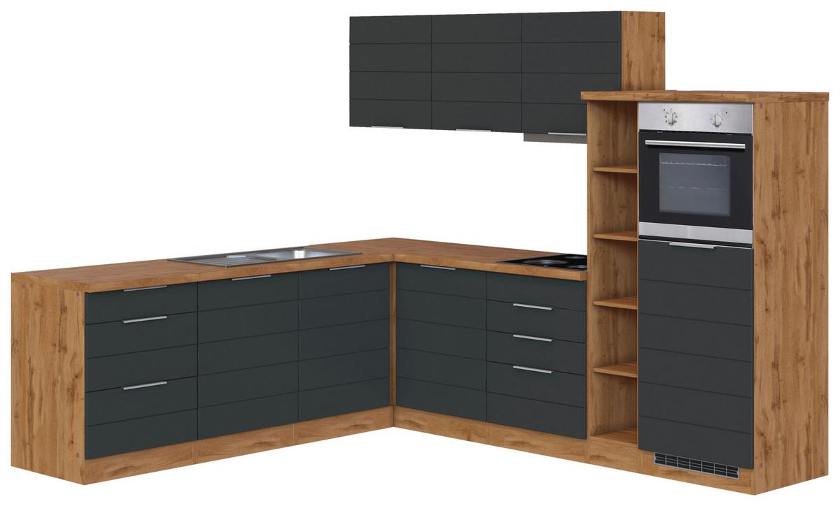 Eckküche Florenz mit Geräten ca. 240x270 cm Grau/Eiche - Eiche Wotan/Grau, Design, Holzwerkstoff/Metall (240/270cm) - Held