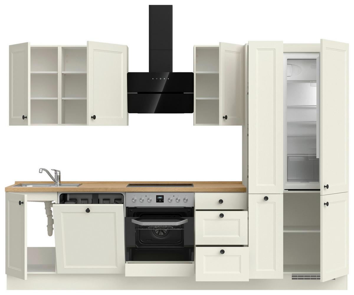 Küchenblock Cascada High m. Geräten Weiß - Eichefarben/Schwarz, MODERN, Holzwerkstoff/Metall (300cm) - Nobilia