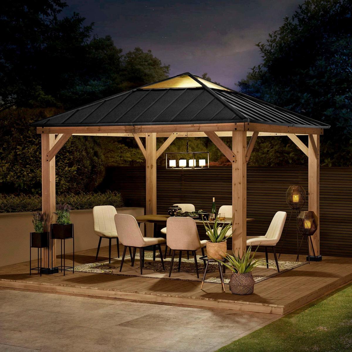 Pavillon Gazebo Pirin Anthrazit Echtholz - Anthrazit, Basics, Kunststoff/Metall (336/287/336cm) - Modante