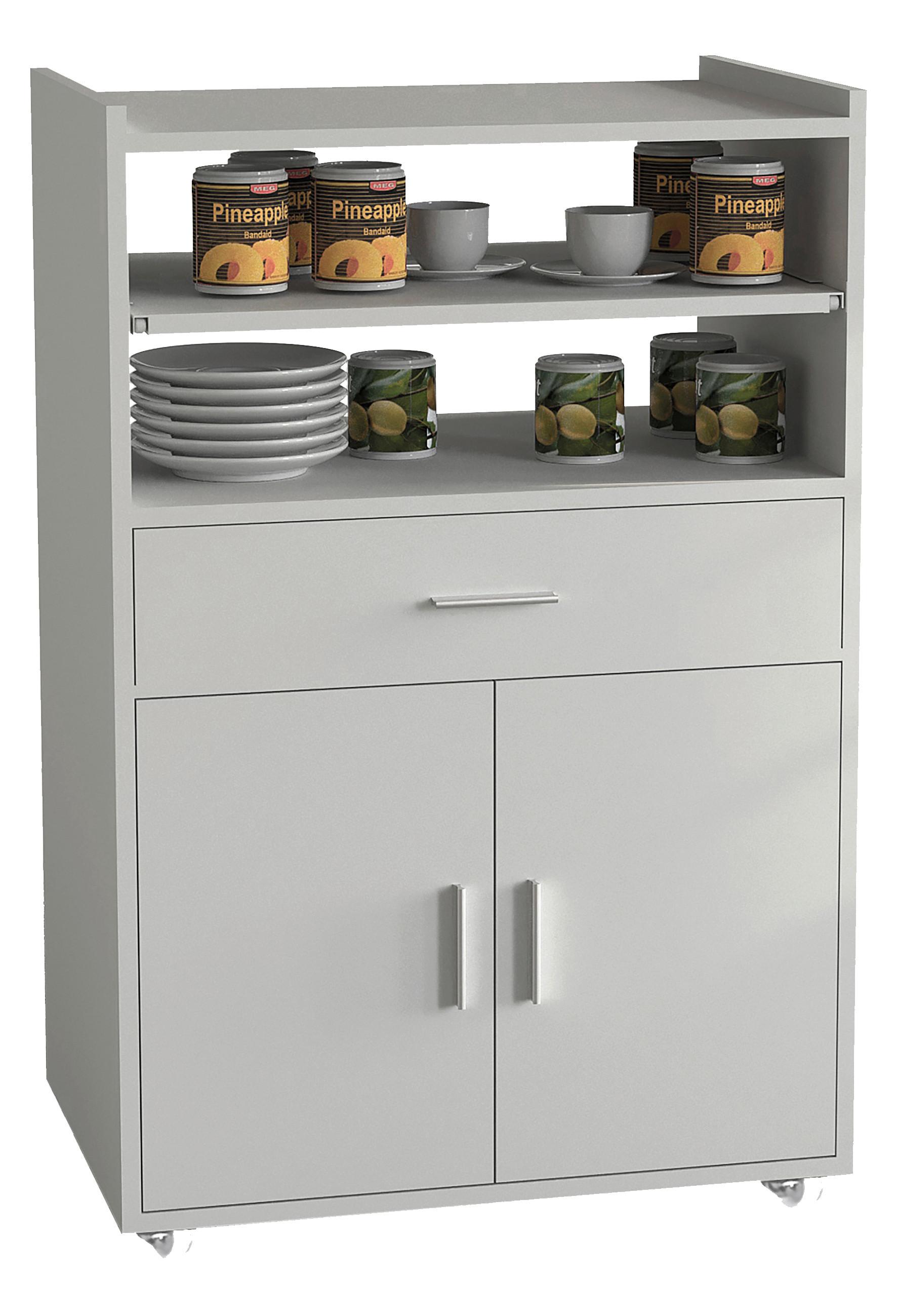 Servierwagen Kiola ca. 59x92 cm Weiß - Silberfarben/Weiß, Basics, Holzwerkstoff/Kunststoff (59/92/40cm) - MID.YOU