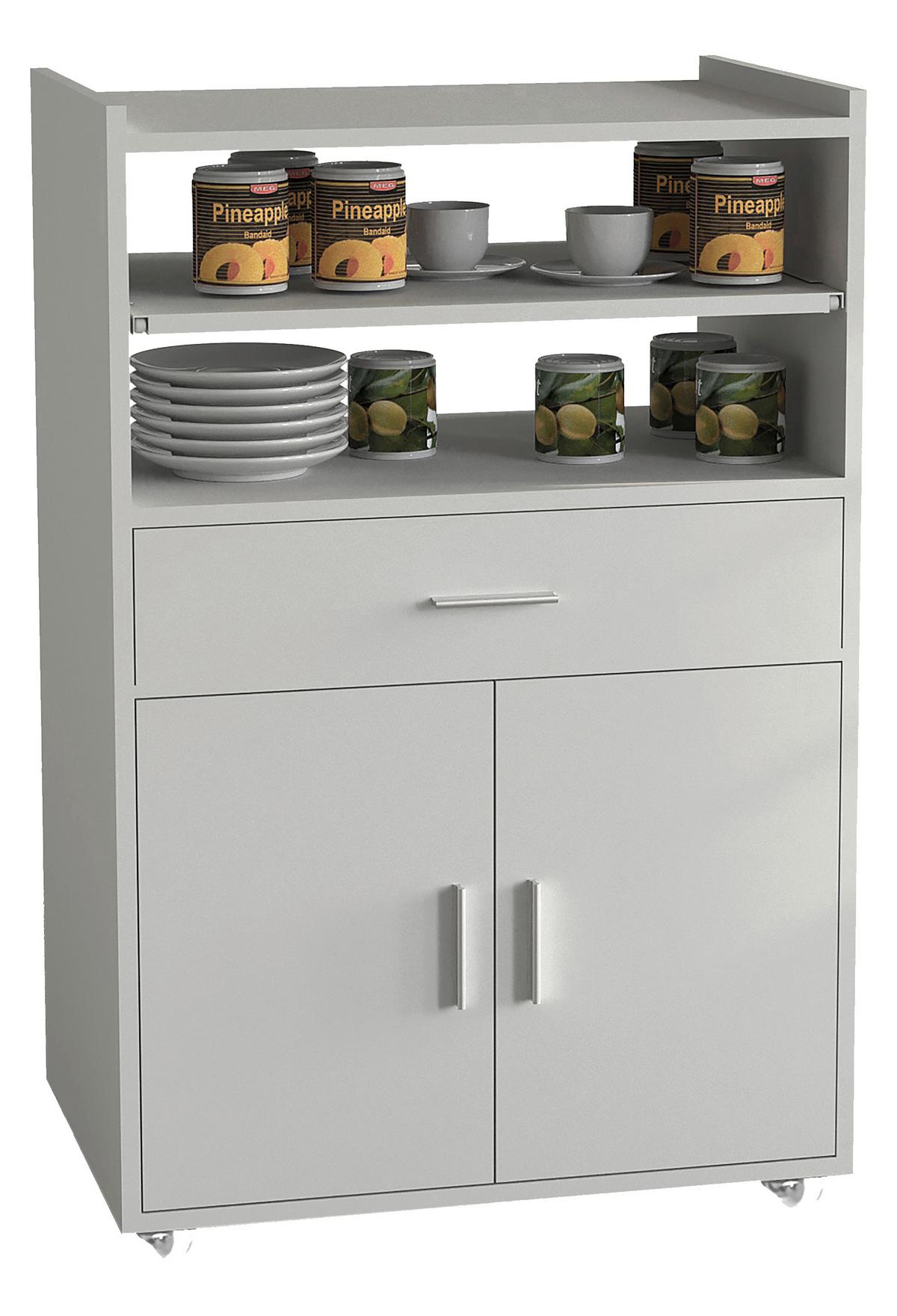 Servierwagen Kiola ca. 59x92 cm Weiß - Silberfarben/Weiß, Basics, Holzwerkstoff/Kunststoff (59/92/40cm) - MID.YOU