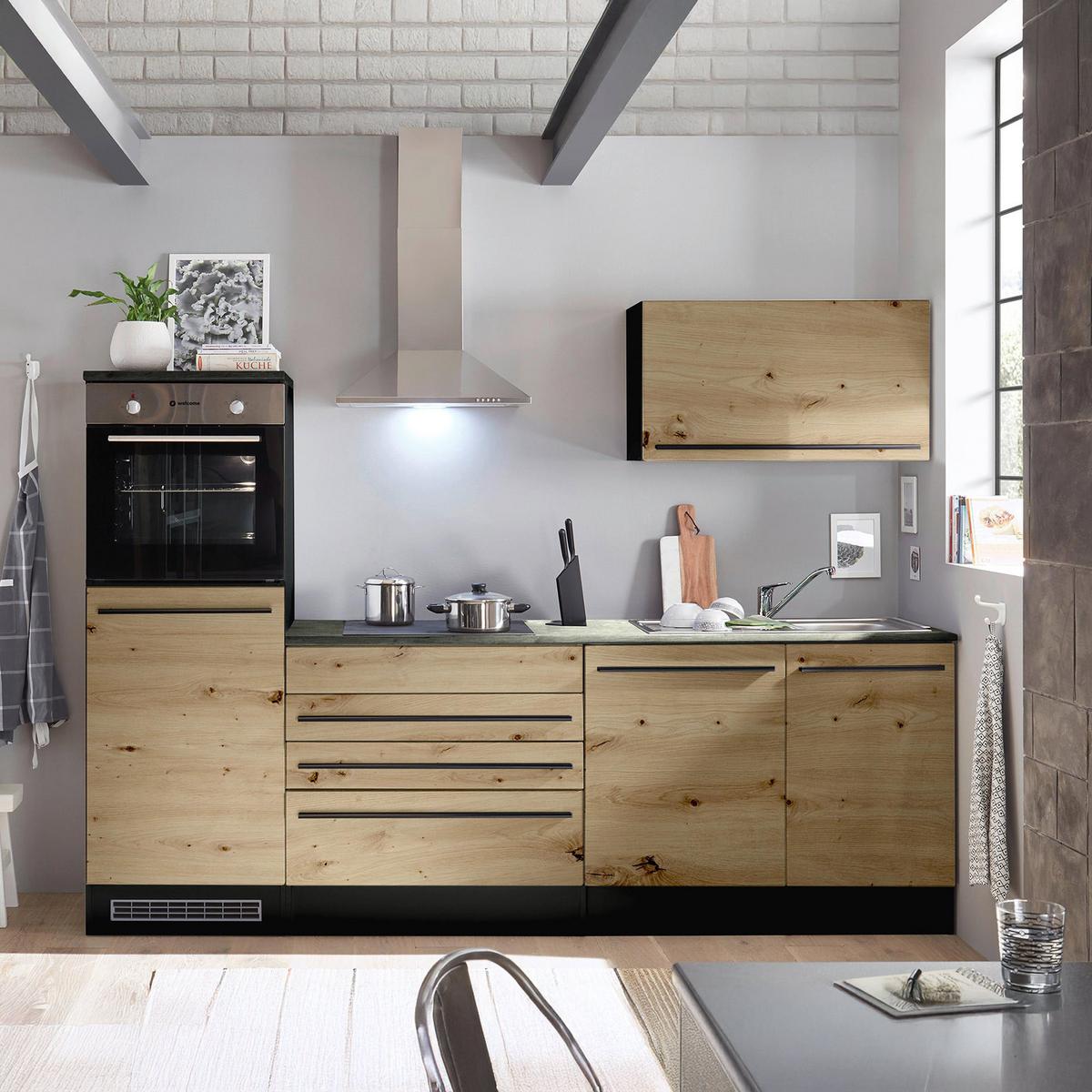 Küchenblock Jazz mit Geräten ca.260cm Eiche/Anthrazit - Anthrazit/Schwarz, KONVENTIONELL, Holzwerkstoff/Kunststoff (260cm) - P & B