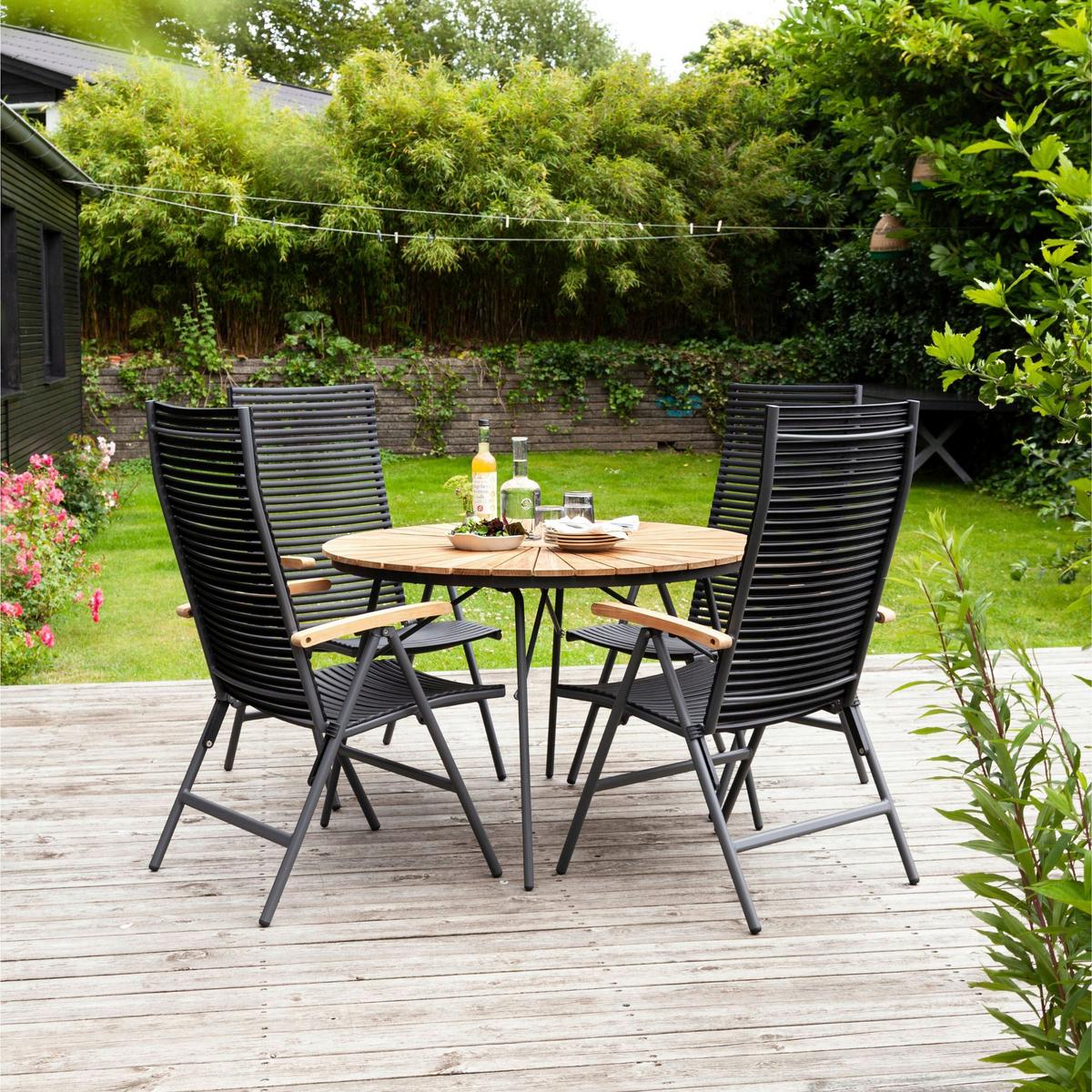 Gartentischgruppe Ellen Anthrazit/Teak 5-tlg. - Anthrazit/Schwarz, Natur, Holz/Kunststoff - Gardenson