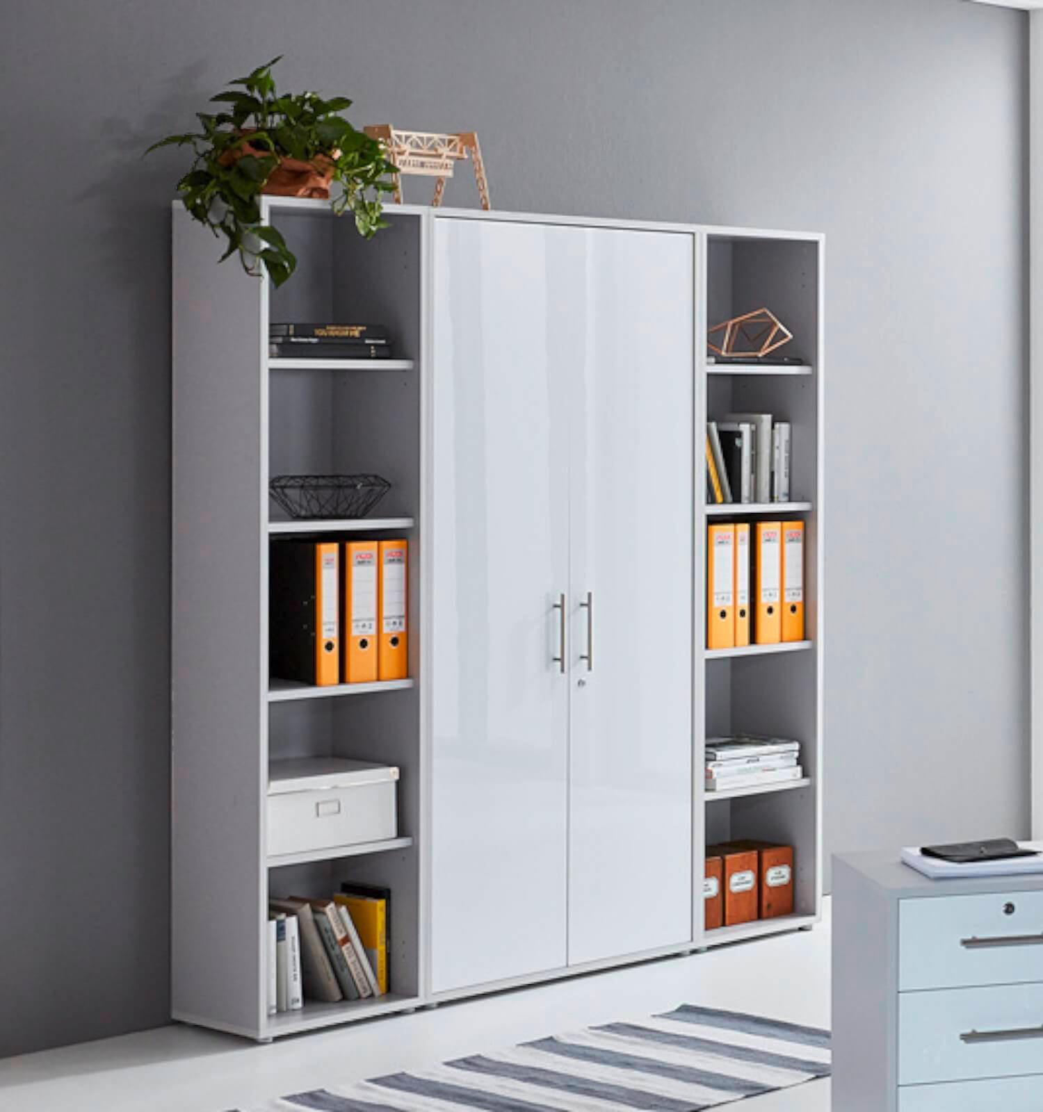 Aktenschrank Office Edition Sw Set 3 hoch Grau/Weiß - Weiß Hochglanz/Grau, MODERN, Holzwerkstoff (173/186/33cm) - MID.YOU