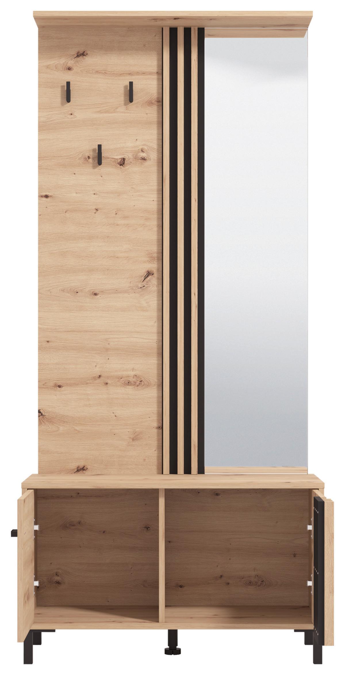 Garderobe Laval Schwarz/Eiche - Schwarz/Eiche Artisan, MODERN, Glas/Holzwerkstoff (87/190/40cm) - Mömax