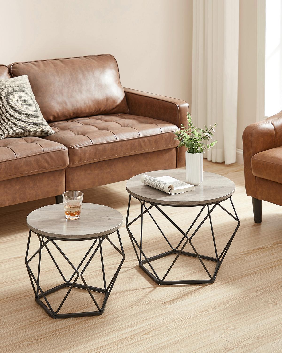 COUCHTISCHSET COFFEE TABLE - Greige/Schwarz, MODERN, Holzwerkstoff/Metall (50/50/40cm) - MID.YOU