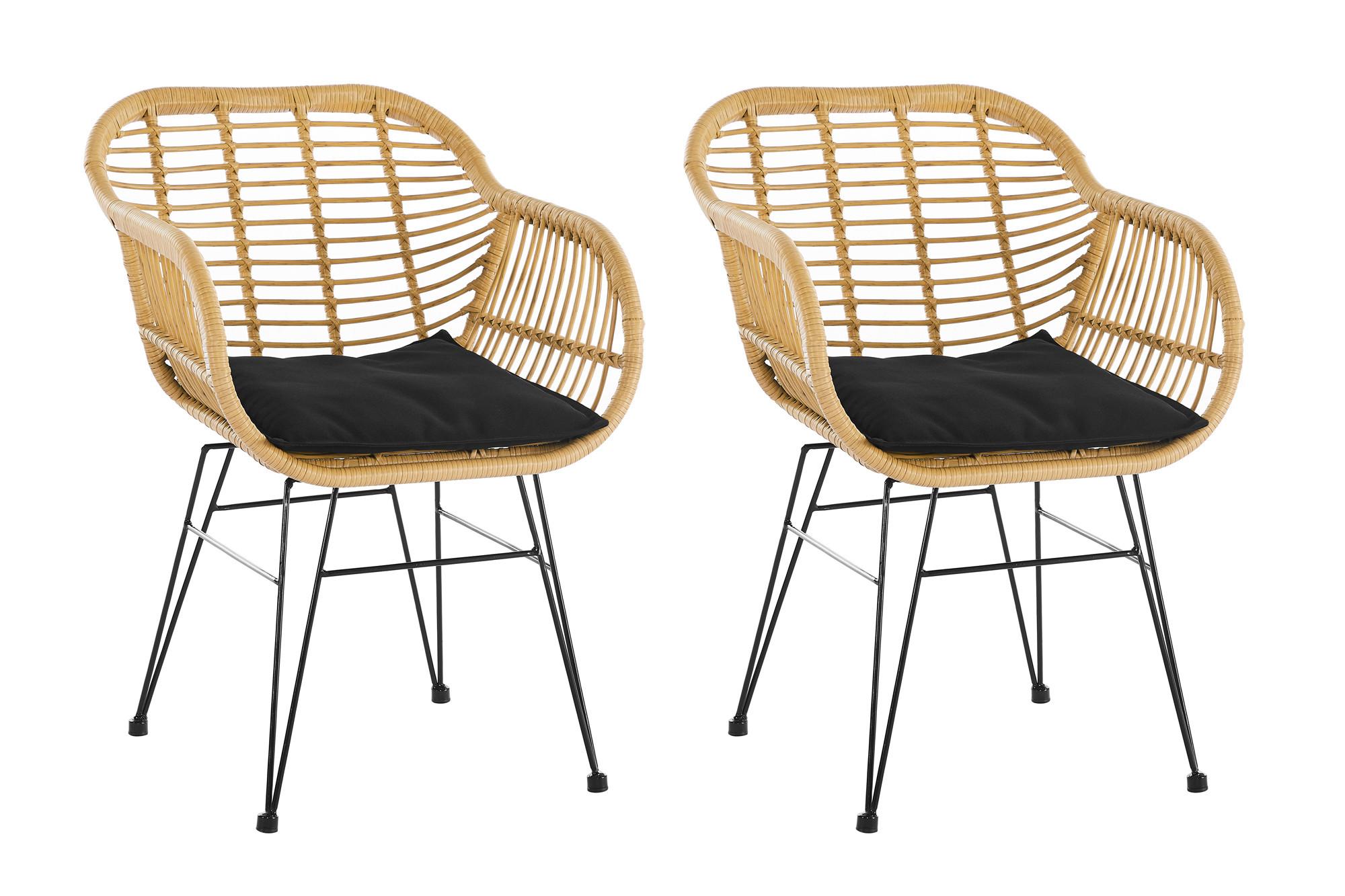 Gartensessel-Set 2-er-Set Naturfarben/Schwarz - Schwarz/Naturfarben, Design, Kunststoff/Metall (58/80/59cm) - Gardenson