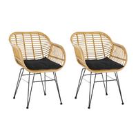 Gartensessel-Set 2-er-Set Naturfarben/Schwarz - Schwarz/Naturfarben, Design, Kunststoff/Metall (58/80/59cm) - Gardenson
