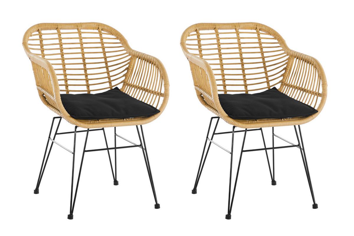 Gartensessel-Set 2-er-Set Naturfarben/Schwarz - Schwarz/Naturfarben, Design, Kunststoff/Metall (58/80/59cm) - Gardenson