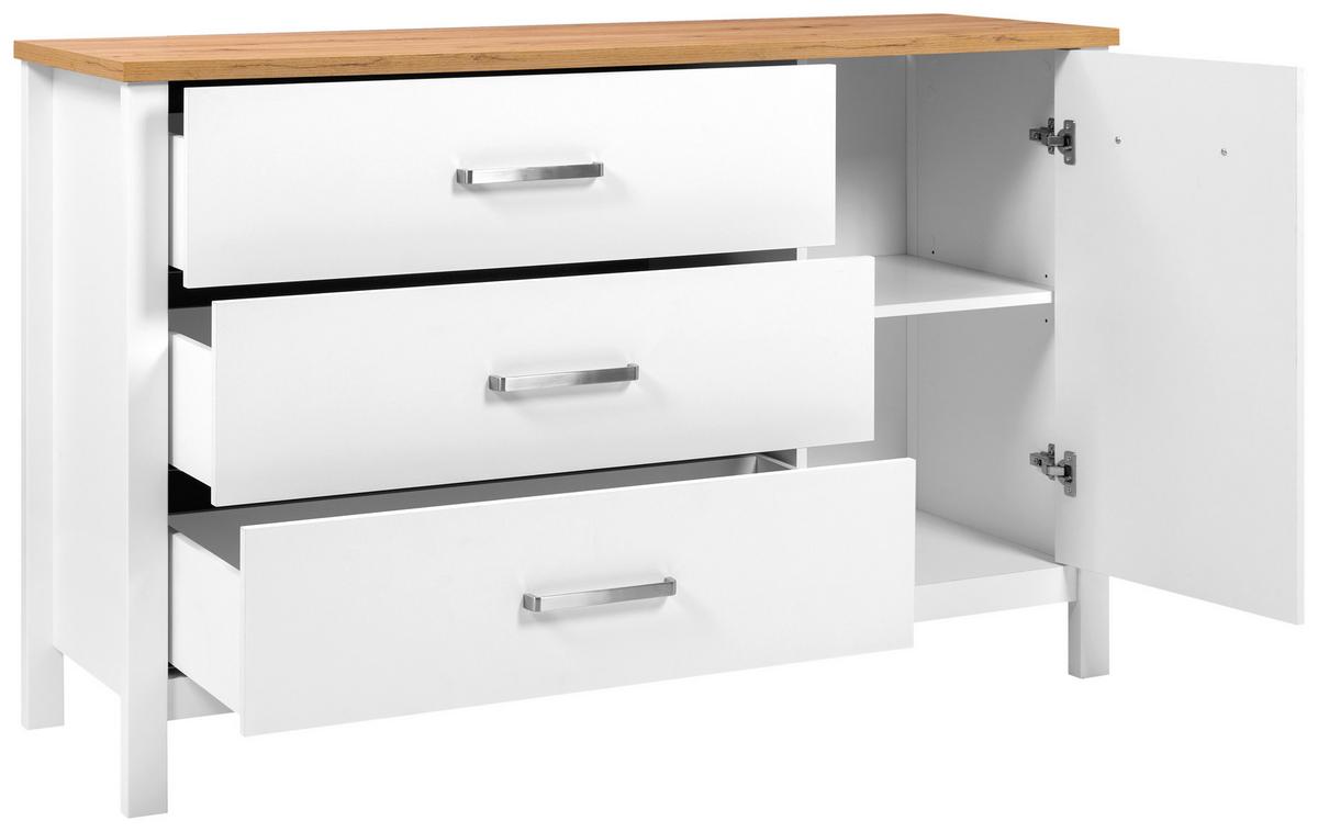 Sideboard Sicilia Weiß/Eiche - Silberfarben/Weiß, ROMANTIK / LANDHAUS, Holzwerkstoff/Metall (148/92/45cm) - Mömax