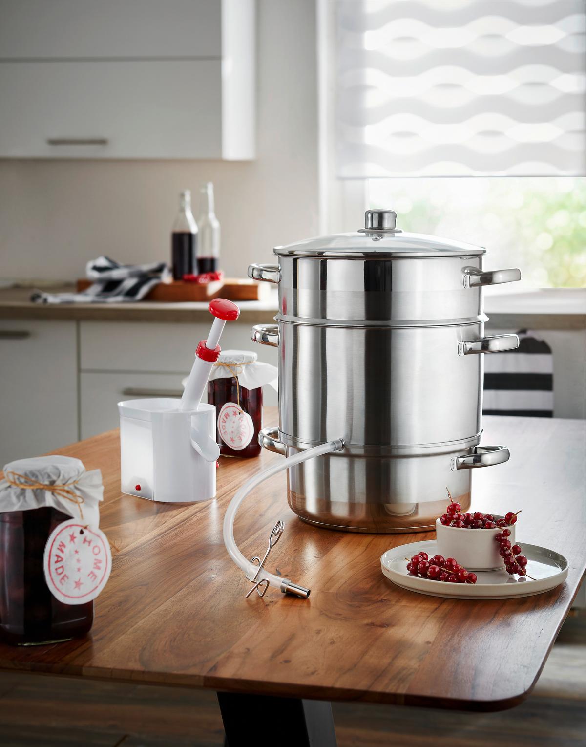 SOKOWIRÓWKA PAROWA BASIC COOKING - kolor stalowy/przezroczysty, Basics, metal/szkło (28cm) - Homeware Profession.