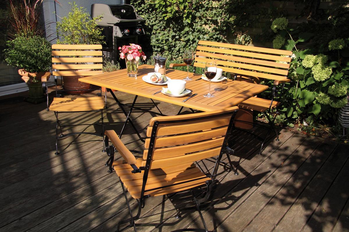 Gartengarnitur Lindau Metall/Holz 5-tlg. - Anthrazit/Akaziefarben, Basics, Holz/Metall (120/75/80cm) - Gardenson