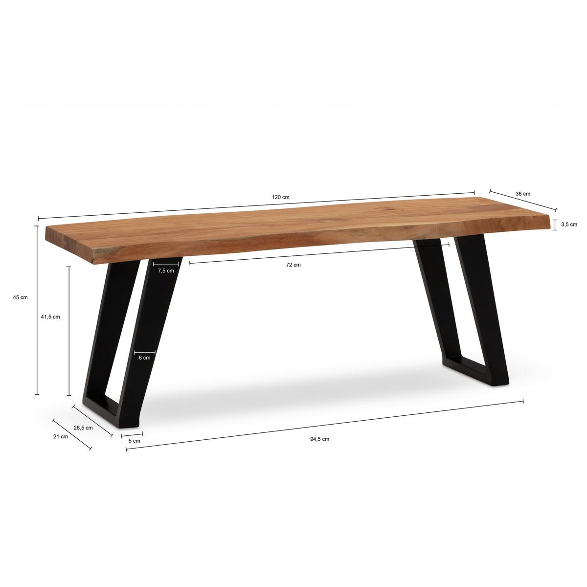 Gaderobenbank ca. 120x40x45,5cm Akazie Echtholz - Hellbraun/Schwarz, Design, Holz/Metall (120/40/45,5cm) - MID.YOU