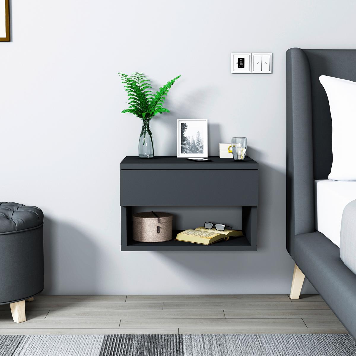 Nachttisch Hestia ca. 44,6x29x31,6 cm Anthrazit - Anthrazit, Design, Holzwerkstoff (44,6/29/31,6cm) - MID.YOU