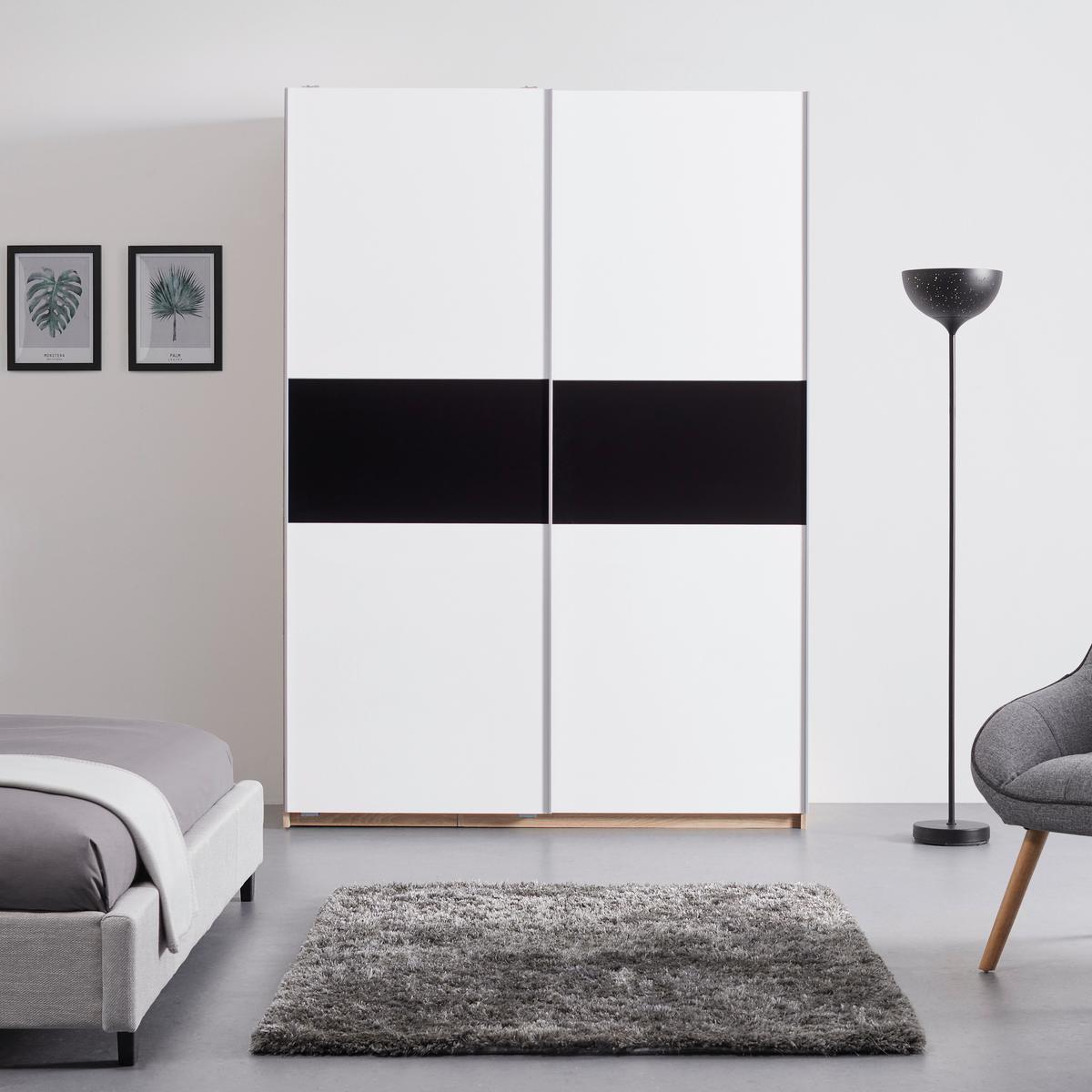 SZAFA PRZESUWNA/PODWIESZ.DRZWI SANDRA - kolor dębowy/czarny, Modern, drewno (154/215/60cm) - Bessagi Home