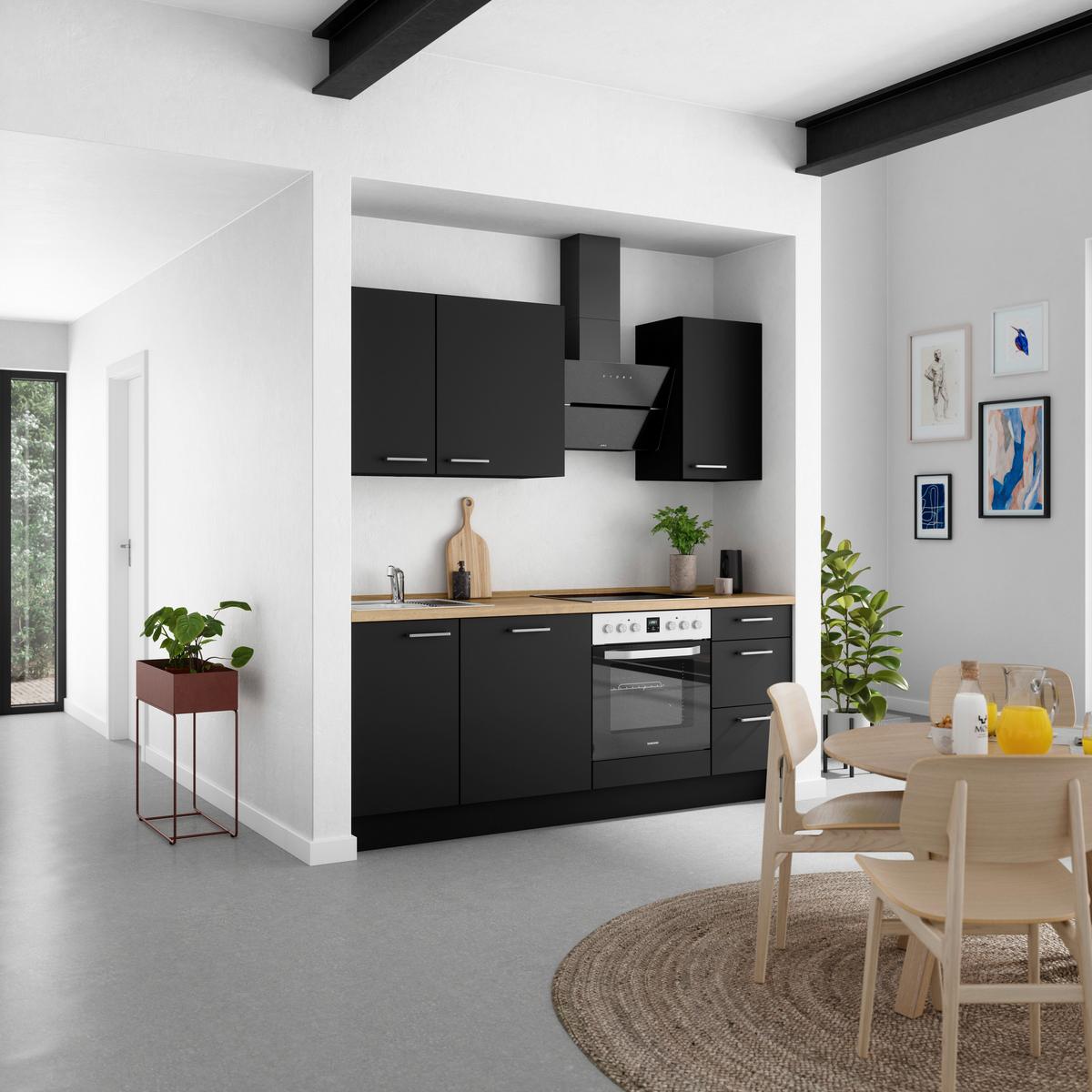 Küchenblock Touch High m. Geräten Schwarz - Edelstahlfarben/Eichefarben, MODERN, Holzwerkstoff/Metall (210cm) - Nobilia