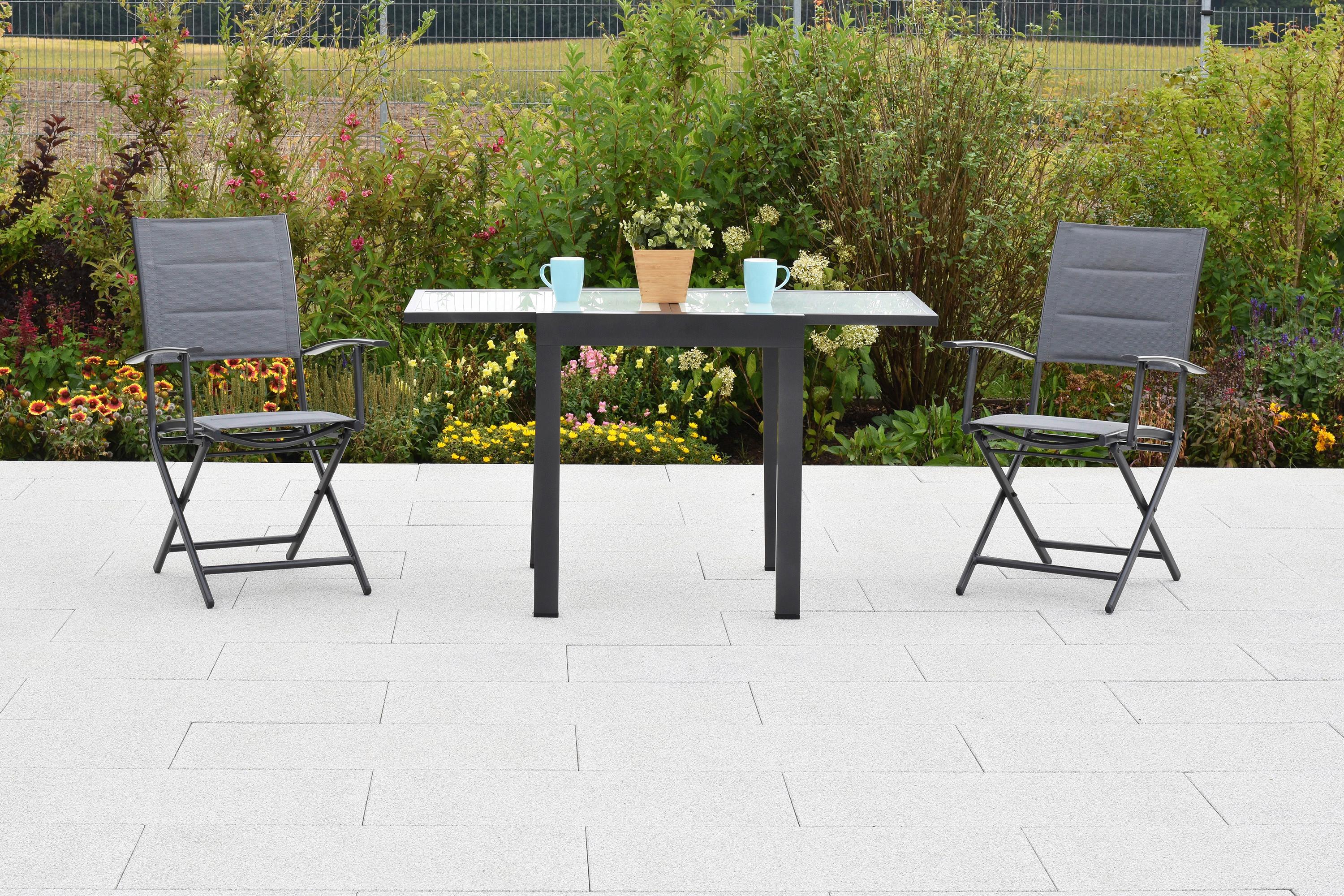 GARTENKLAPPSESSEL FLORENZ - Graphitfarben/Grau, MODERN, Textil/Metall (51,5/94/63cm) - Gardenson