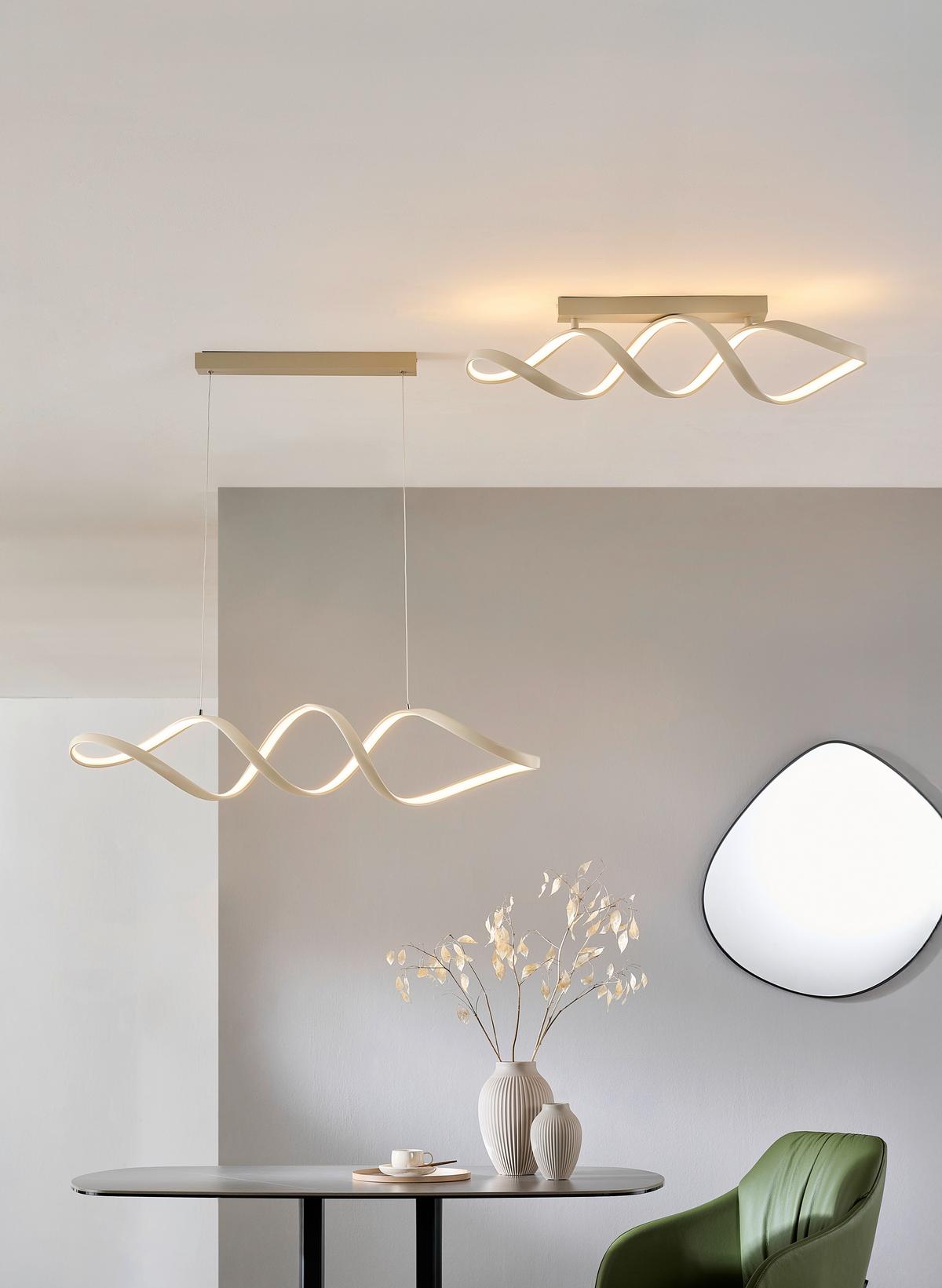 LAMPA WISZĄCA LED BROWNSVILLE *SBN* - kolor piaskowy, Design, tworzywo sztuczne/metal (100/22/120cm) - Novel