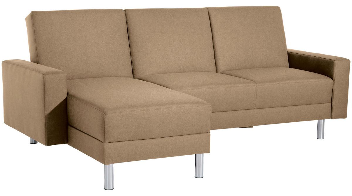 ECKSCHLAFSOFA JUST FASHION - Sandfarben/Chromfarben, KONVENTIONELL, Textil/Metall (152/230cm) - Max Winzer