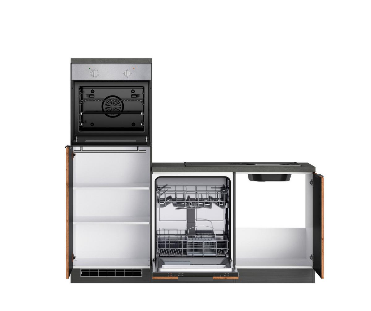 Eckküche Liverpool AT m. Geräten ca. 240x240cm Eiche - Schieferfarben/Eiche Wotan, Basics, Holzwerkstoff (240/240cm) - Held