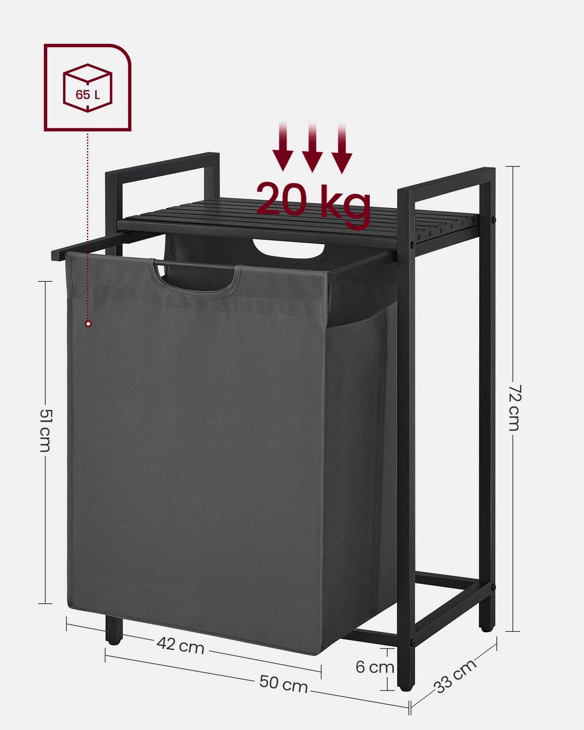 Wäscshekorb ca. 50x72x33 cm Grau - Schwarz/Grau, Trend, Holzwerkstoff/Textil (50/72/33cm) - MID.YOU